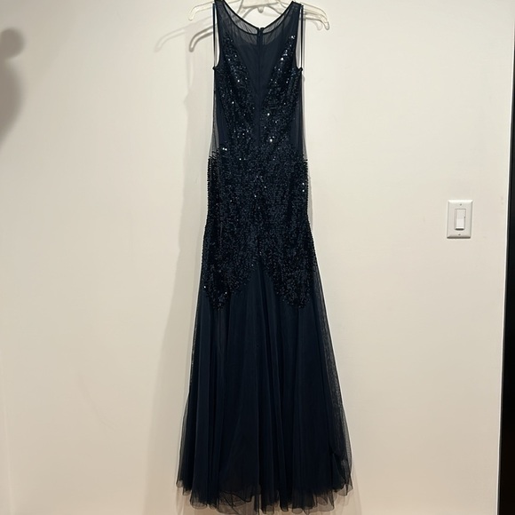 BASIX Black Label Navy Blue Sequin Sheer panel maxi down women’s size 6 - Picture 5 of 8